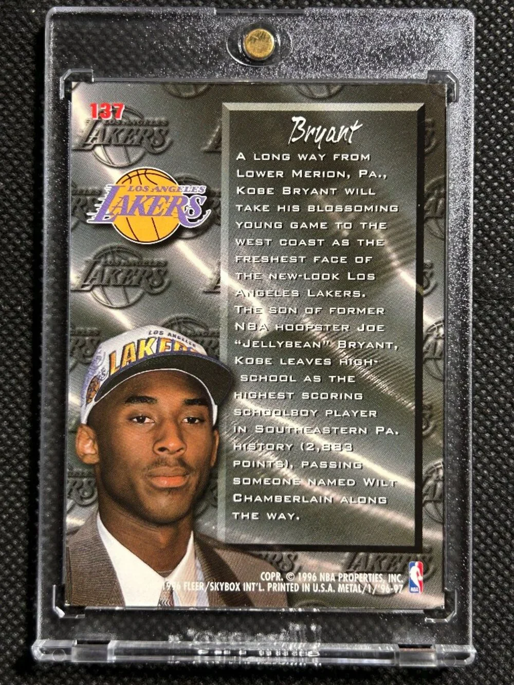 1996 Skybox Metal Fresh Foundation Kobe Bryant Rookie RC #137 Lakers HOF